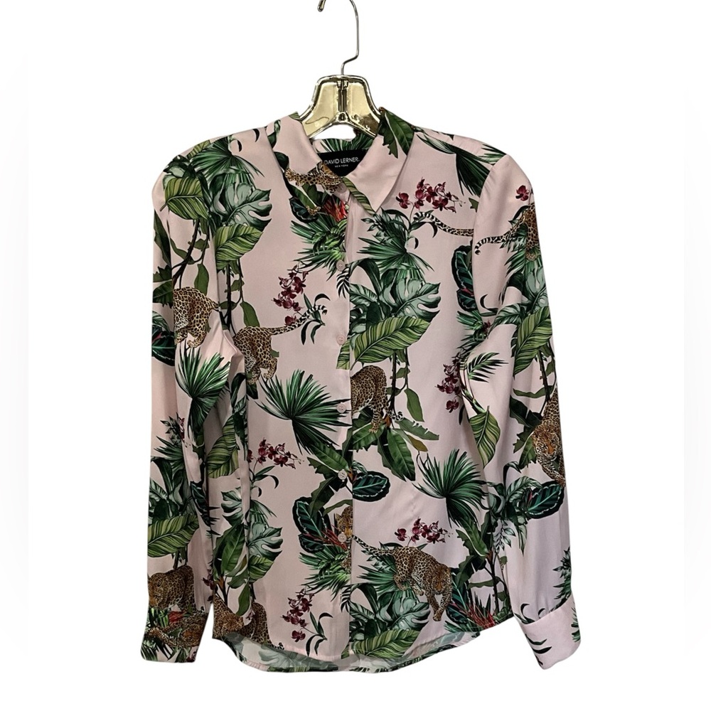 David Lerner Pink Leopard Jungle Print Blouse XS